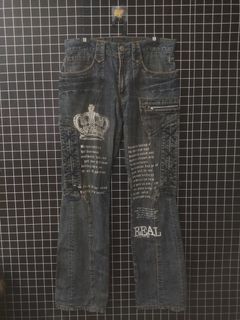 Chrome Hearts Red and Black Patched Chrome Hearts Jeans