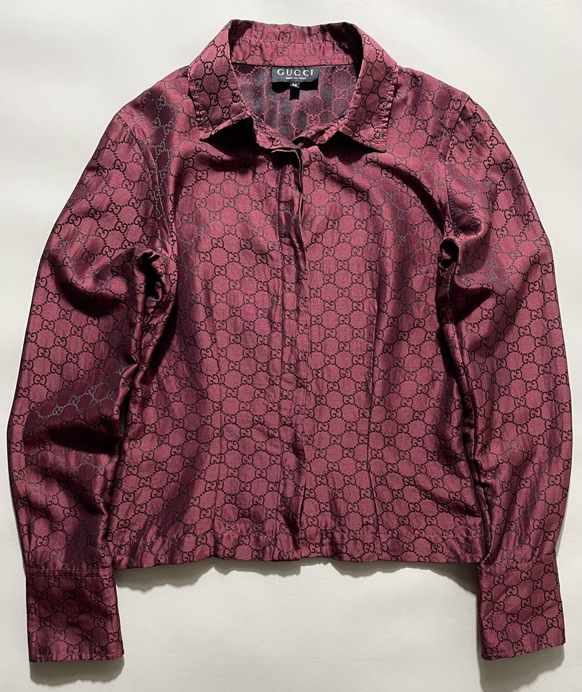 GUCCI by Tom Ford 2003 Size S Blue Floral Silk Button Up