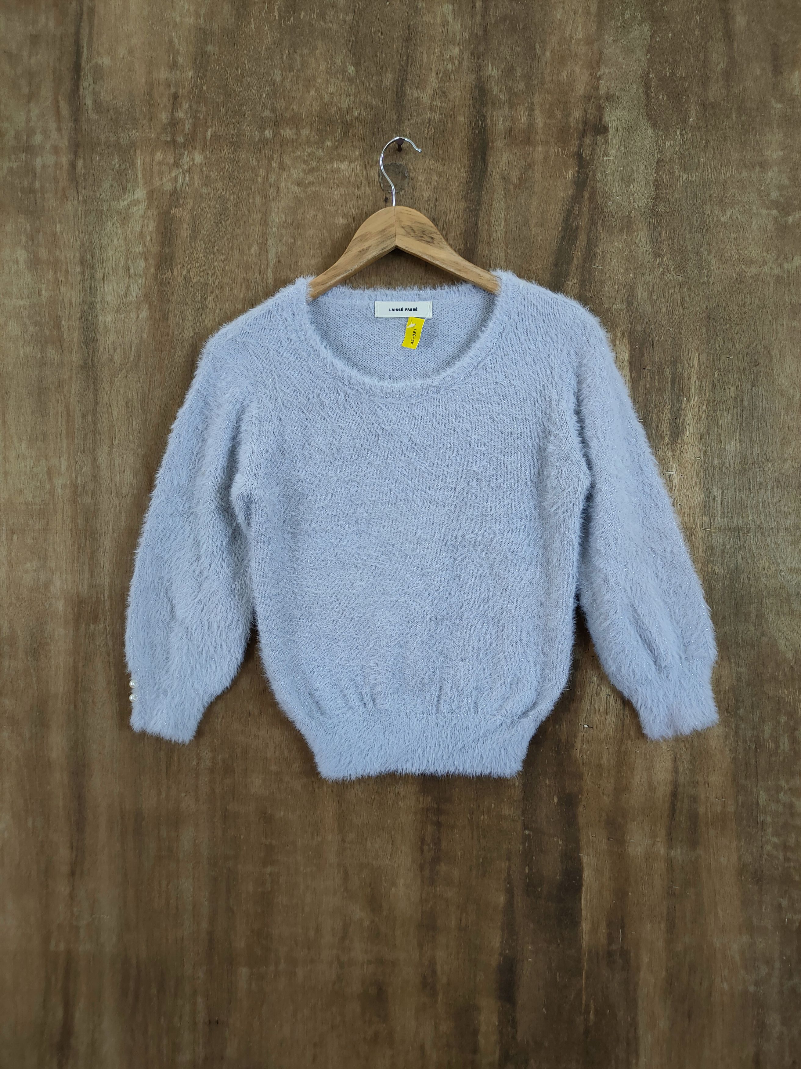 image of Homespun Knitwear Laisse Passe Mohair Fur Shag Shaggy Knitwear 46-981 in Blue, Women's (Size Small)