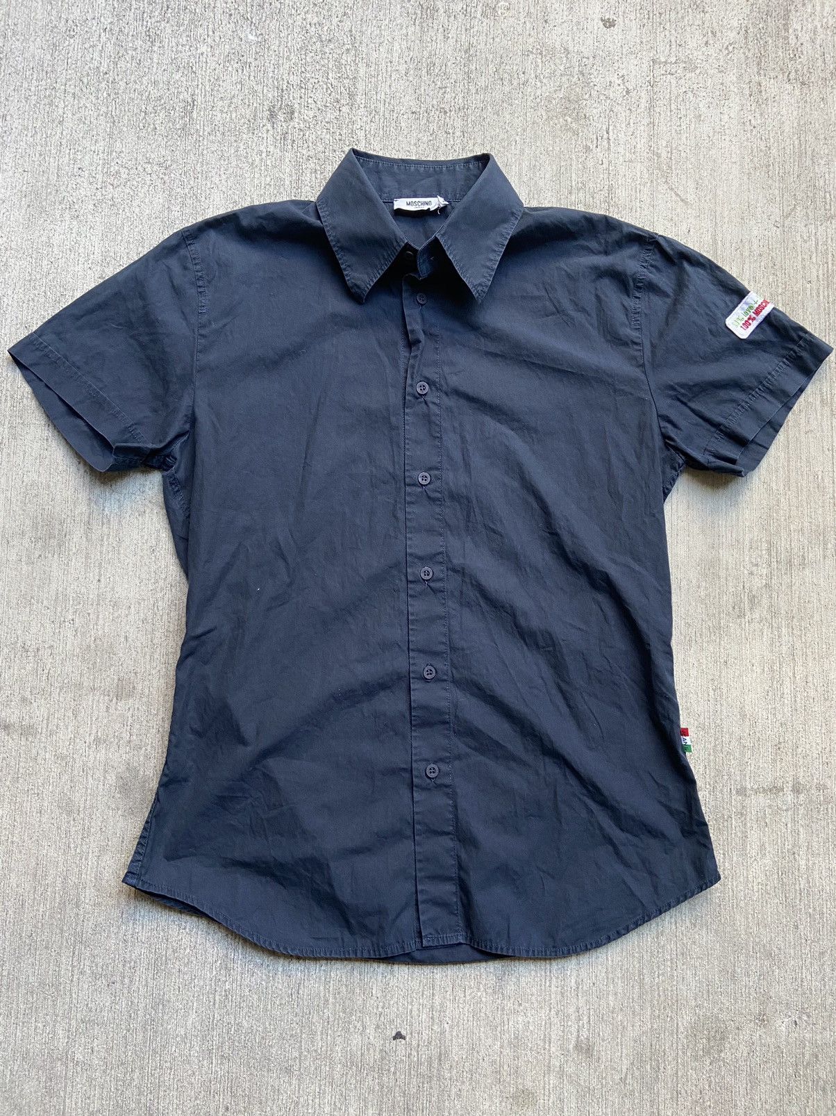 Moschino × Vintage 50% Love and Peace Navy Button Down Shirt Moschino Jeans Size US M / EU 48-50 / 2 - 1 Thumbnail