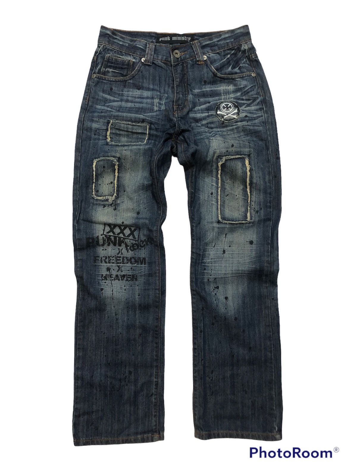 Hysteric Glamour × Japanese Brand × Seditionaries RARE!! PUNK MINISTRY PATCHWORK DESIGNS PAINTED DENIM JEANS Size US 30 / EU 46 - 1 Thumbnail