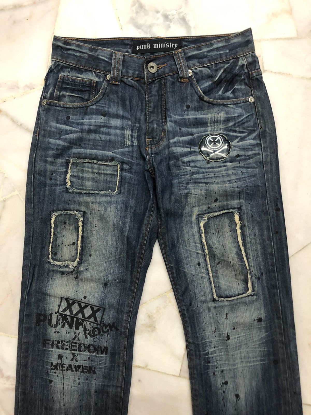 Hysteric Glamour × Japanese Brand × Seditionaries RARE!! PUNK MINISTRY PATCHWORK DESIGNS PAINTED DENIM JEANS Size US 30 / EU 46 - 5 Thumbnail
