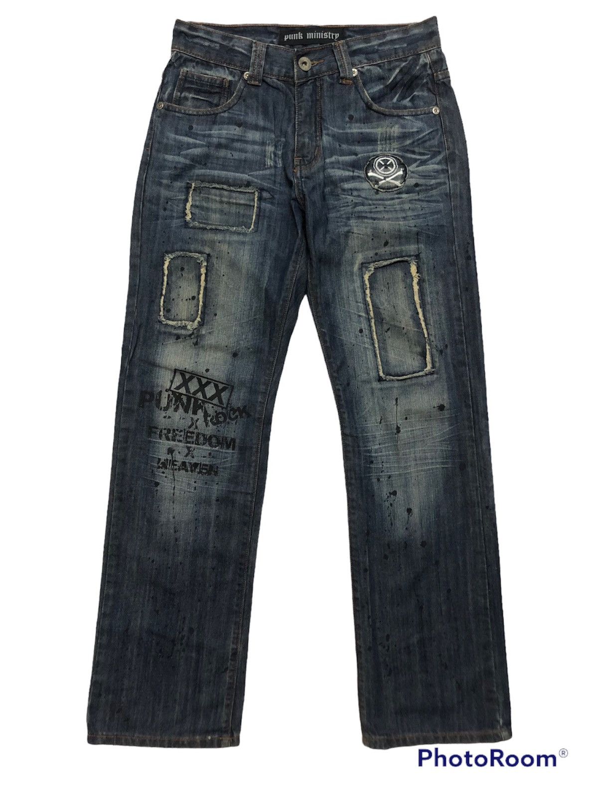 Hysteric Glamour × Japanese Brand × Seditionaries RARE!! PUNK MINISTRY PATCHWORK DESIGNS PAINTED DENIM JEANS Size US 30 / EU 46 - 3 Thumbnail