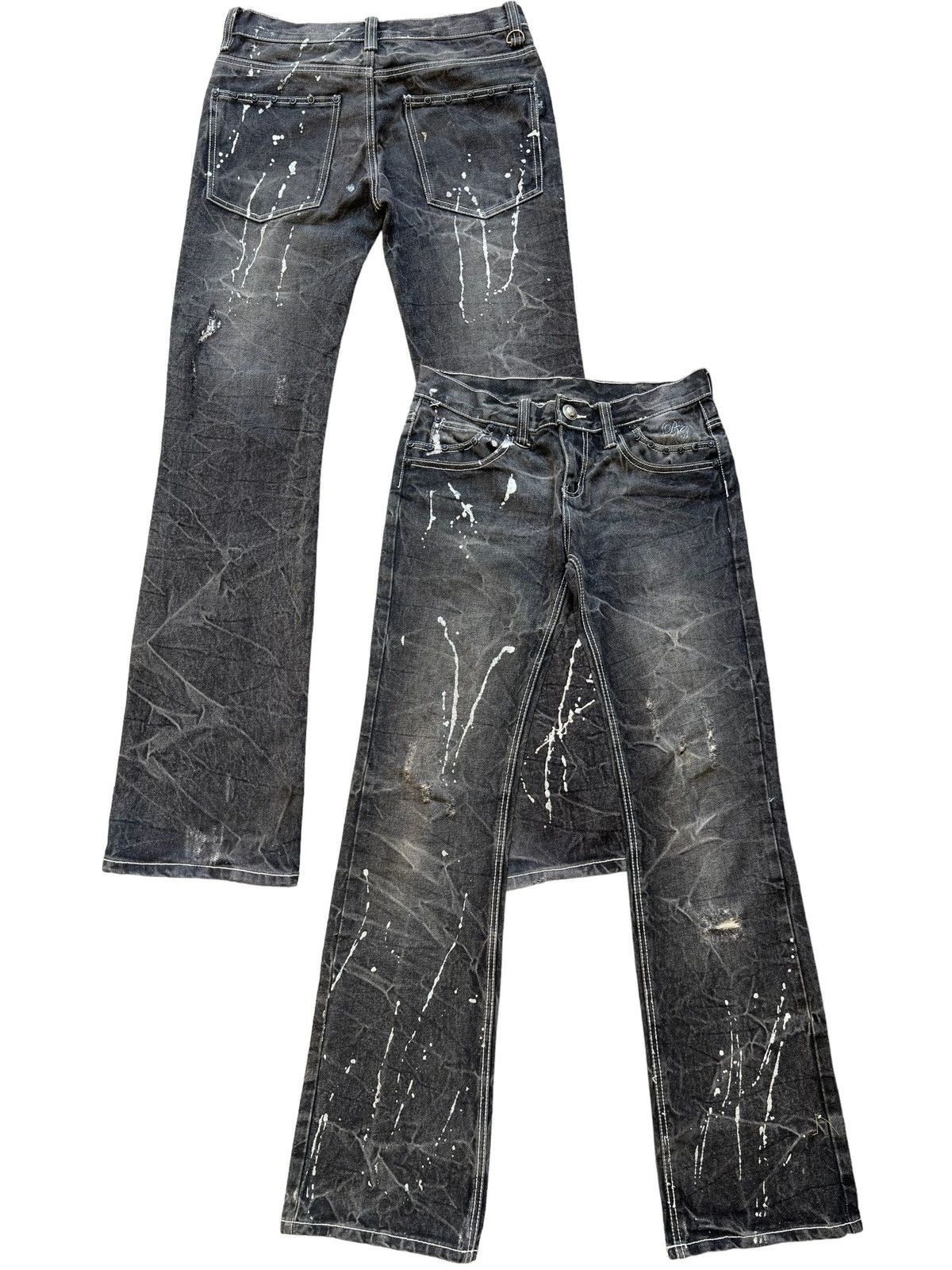 image of Avant Garde Flare Bondage Riped Painted Jeans 32X34.5 in Charcoal, Women's