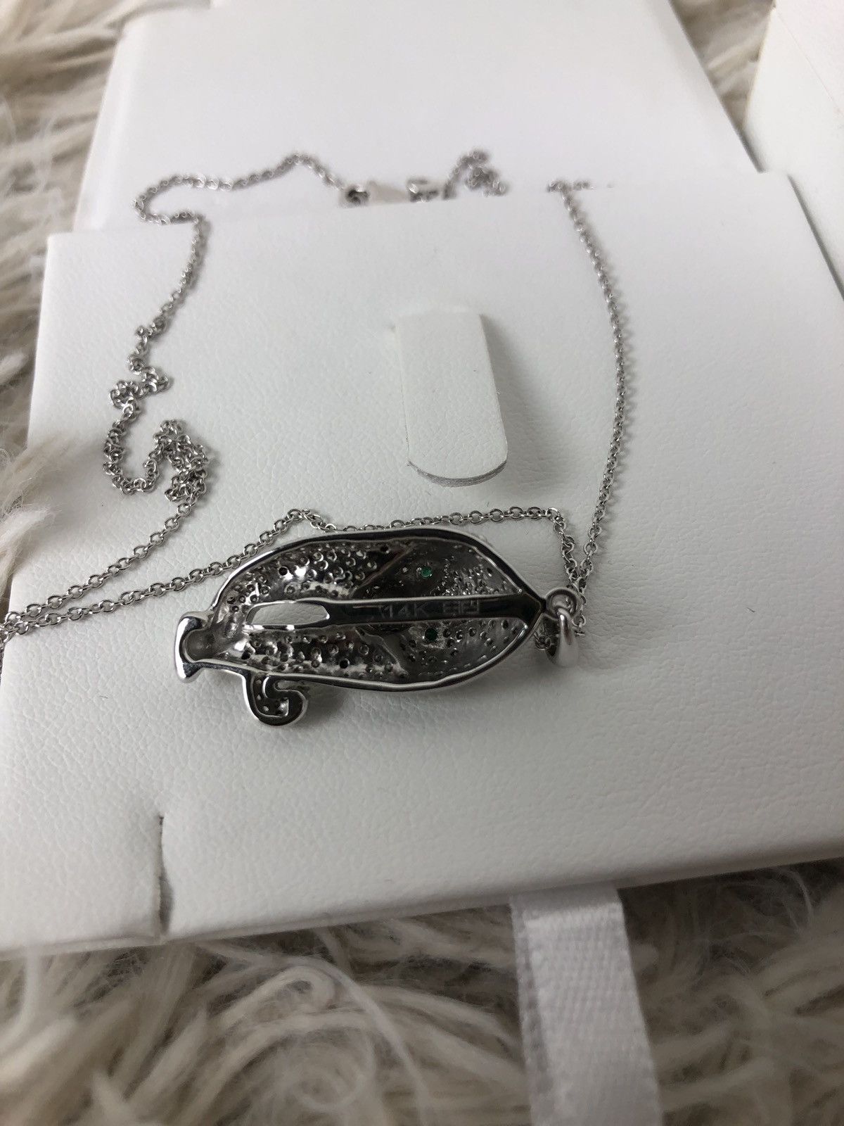 Jewelry RETAIL:$2,240.00 14k White Gold Diamond & Emerald Pendant Size 26 - 6 Thumbnail