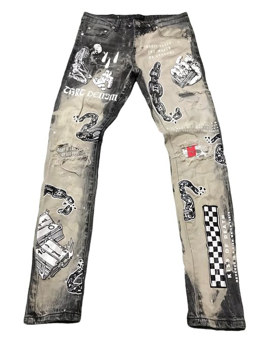 Custom Hand Painted Jeans Vintage High Waist With Ripped Knee Details  Original Design