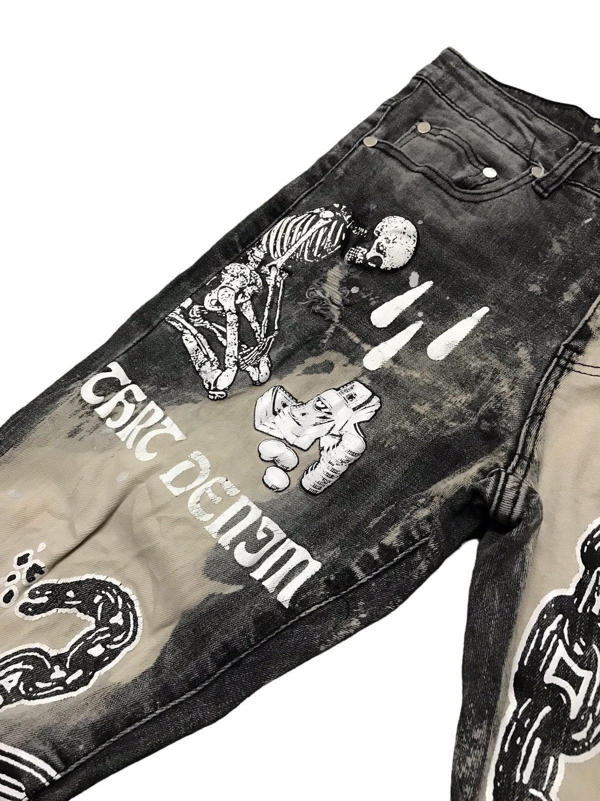 Hysteric Glamour × Japanese Brand 🔥🔥THRT Skull Fullprint Distressed Punk Style Jeans Very Rare Size US 30 / EU 46 - 5 Thumbnail