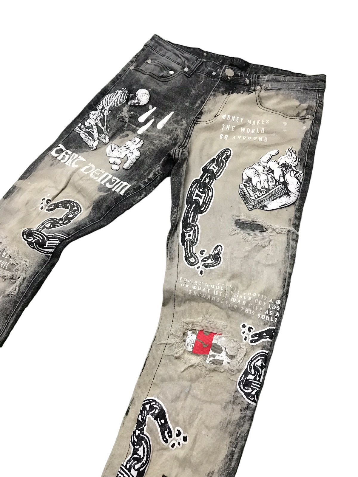 Hysteric Glamour × Japanese Brand 🔥🔥THRT Skull Fullprint Distressed Punk Style Jeans Very Rare Size US 30 / EU 46 - 4 Thumbnail