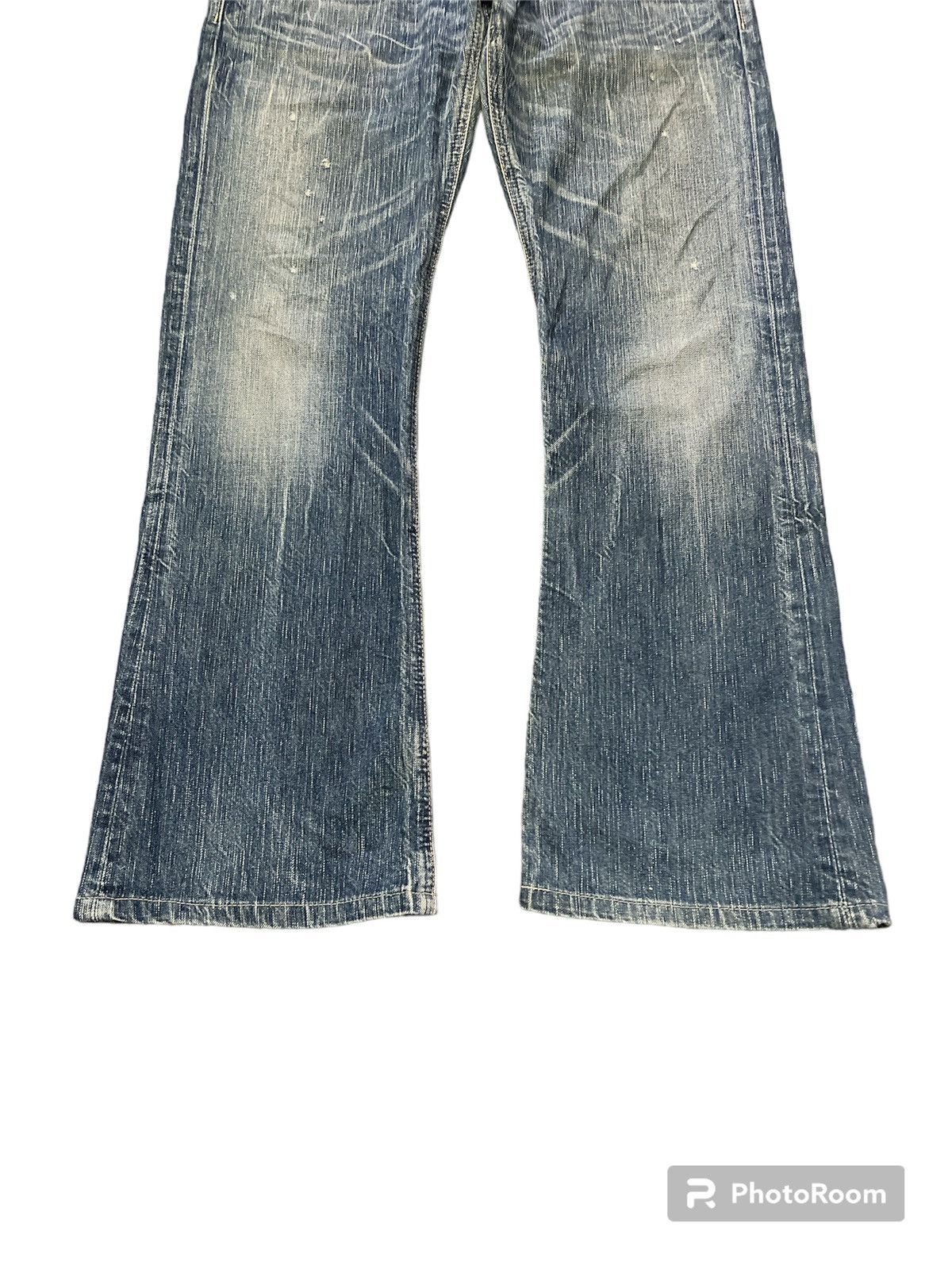 Japanese Brand FLARED💥EDWIN 503 BLUE TRIP DISTRESSED DENIM PANT Size US 33 - 4 Thumbnail