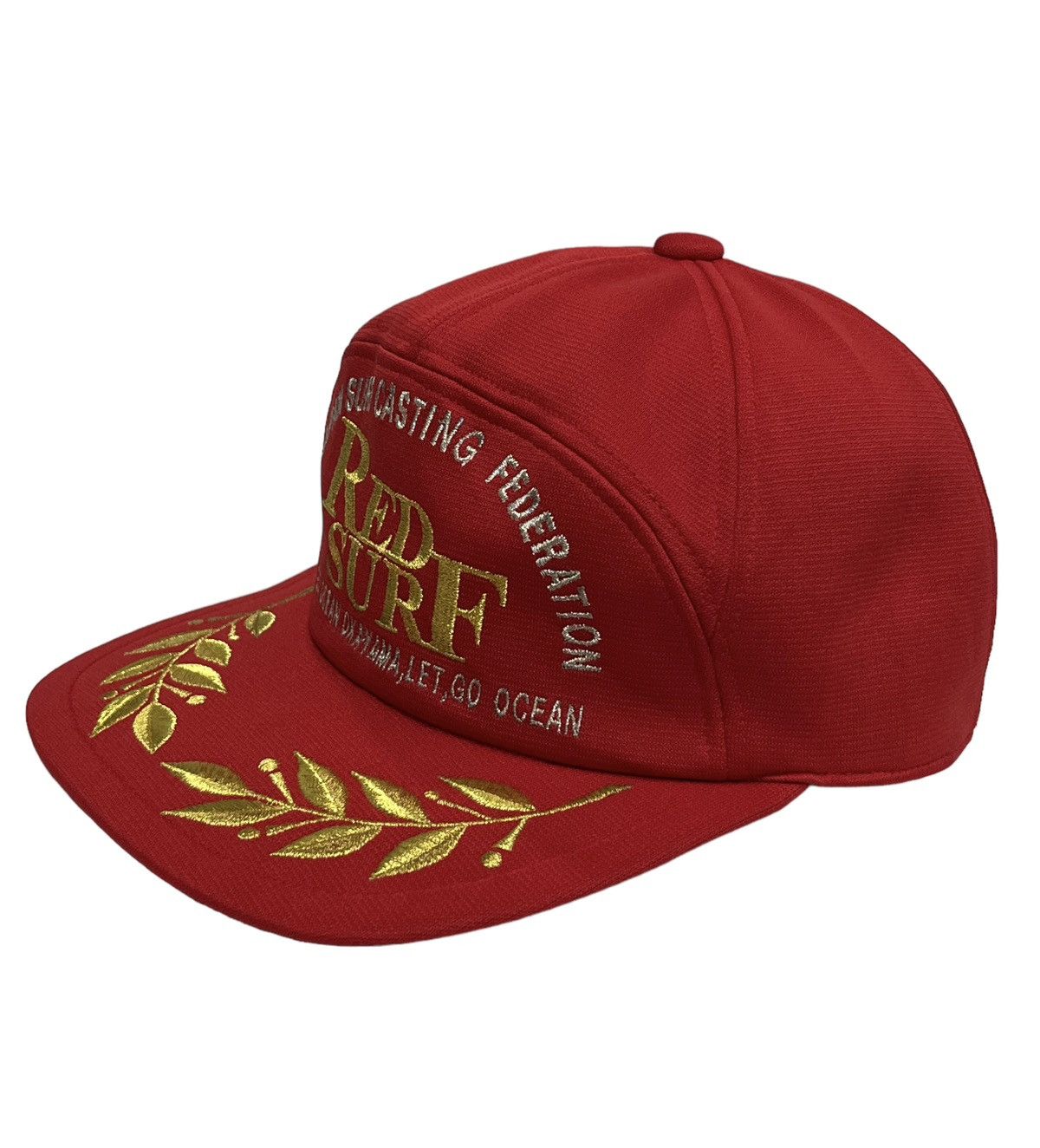 Japanese Brand 90’s RED SURF ALL JAPAN SURF CASTING FEDERATION 7 Panel Hat Size ONE SIZE - 2 Thumbnail