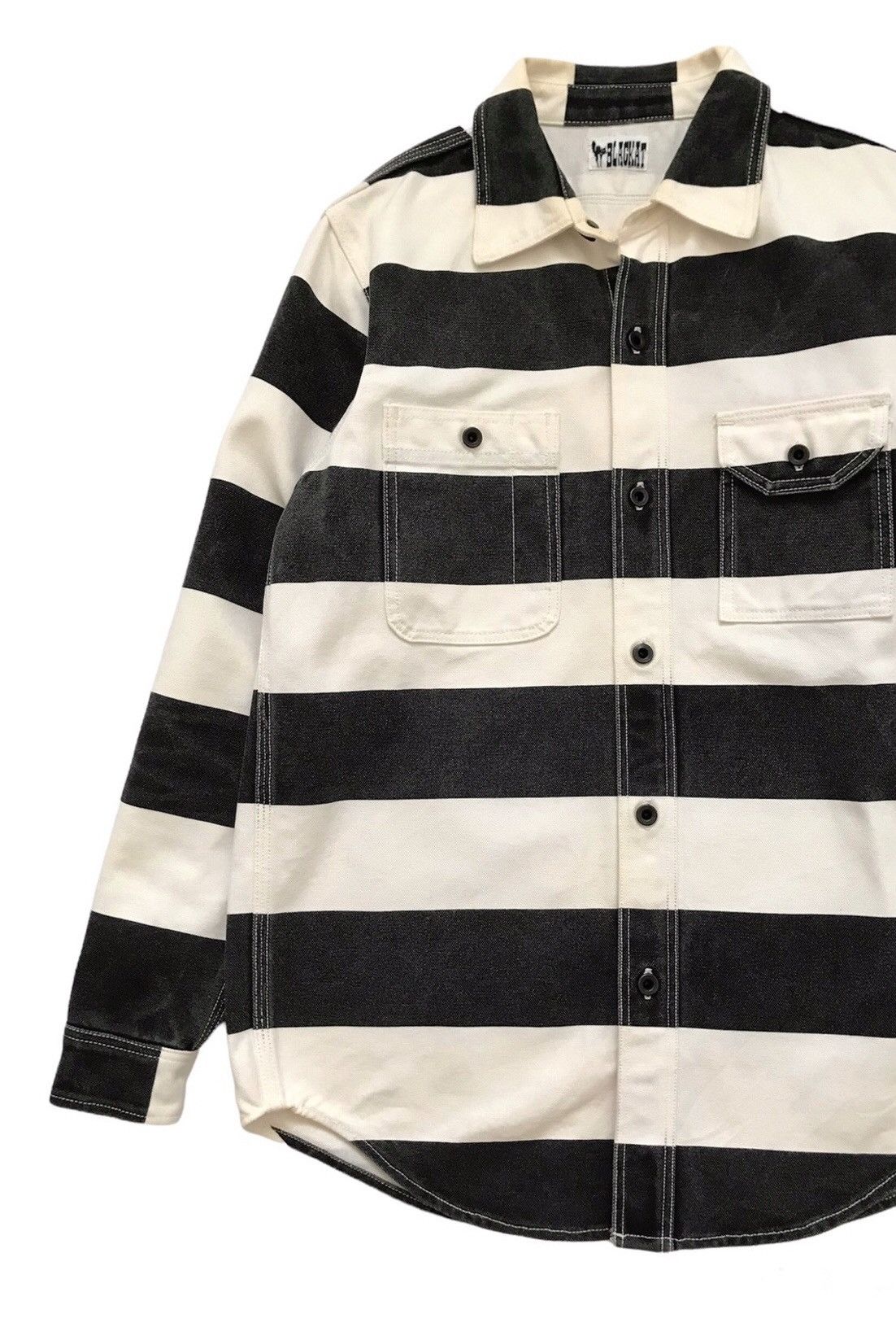 Beauty Beast JAPANESE BRAND BLACKAT STRIPED PRISONER BUTTON UP Size US L / EU 52-54 / 3 - 3 Thumbnail