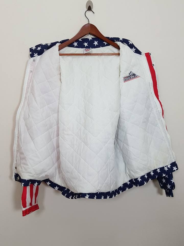 Vintage American Flag Big Spellout Quilted Nylon Jacket Size US XL / EU 56 / 4 - 11 Thumbnail