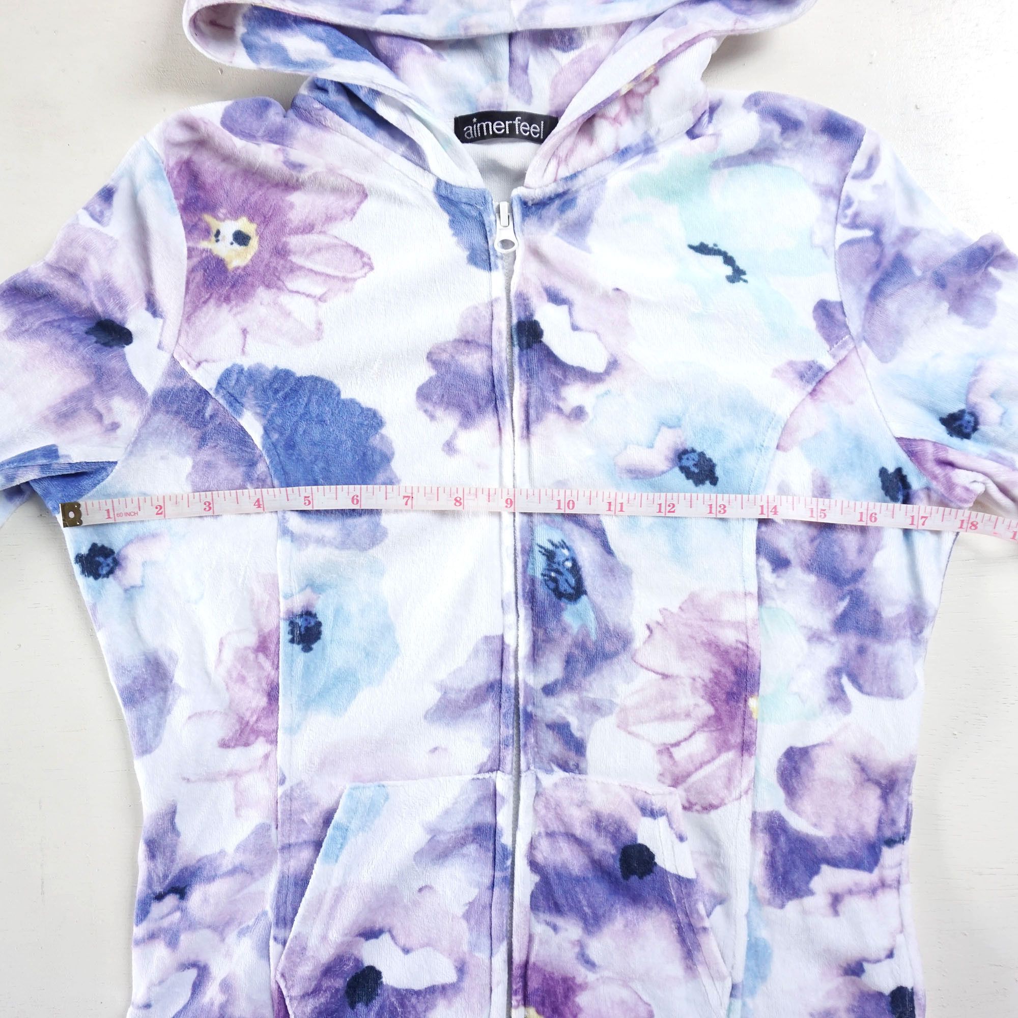 Japanese Brand AIMERFEEL Floral Pastel Watercolour Zipper Hoodie Size M / US 6-8 / IT 42-44 - 7 Thumbnail