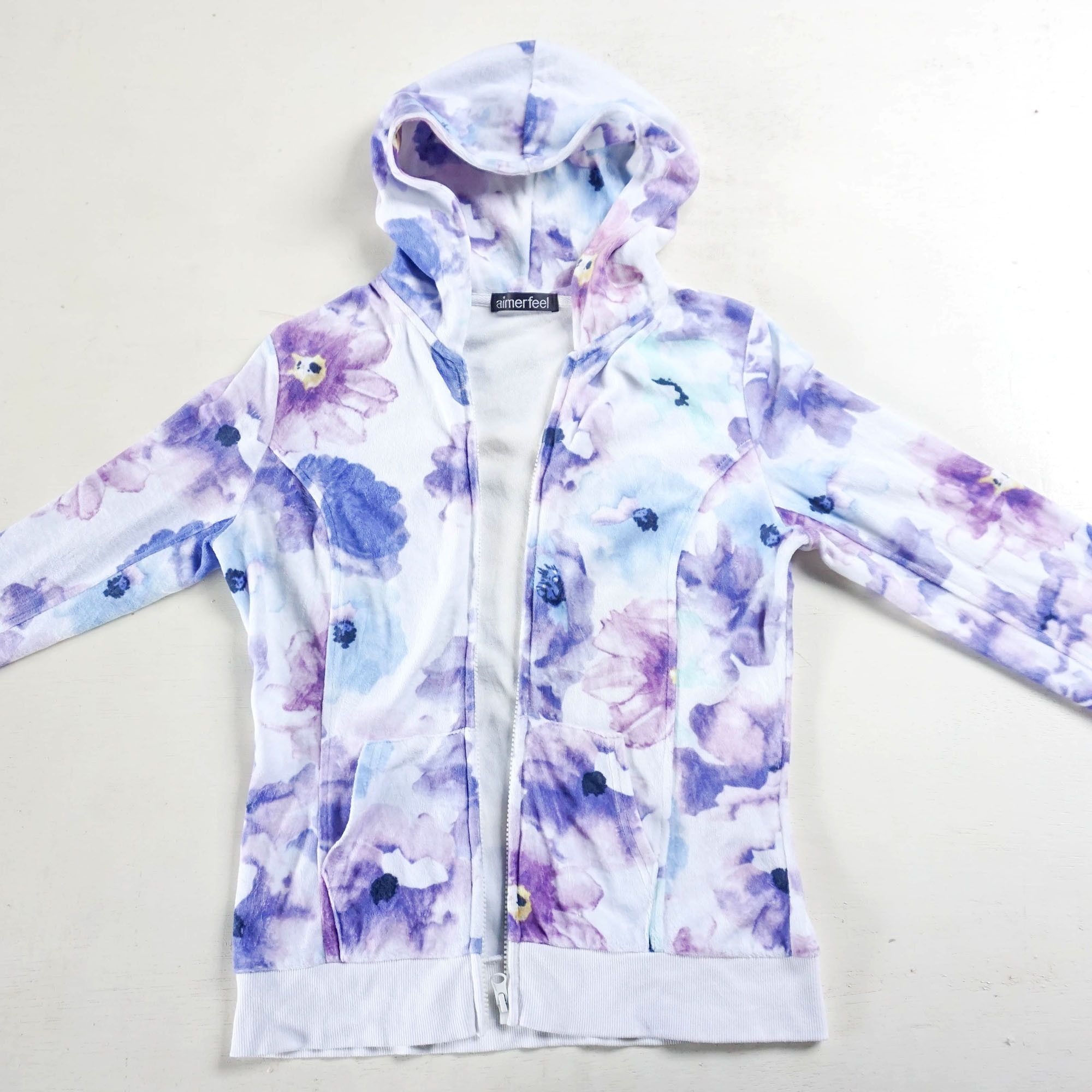 Japanese Brand AIMERFEEL Floral Pastel Watercolour Zipper Hoodie Size M / US 6-8 / IT 42-44 - 3 Thumbnail