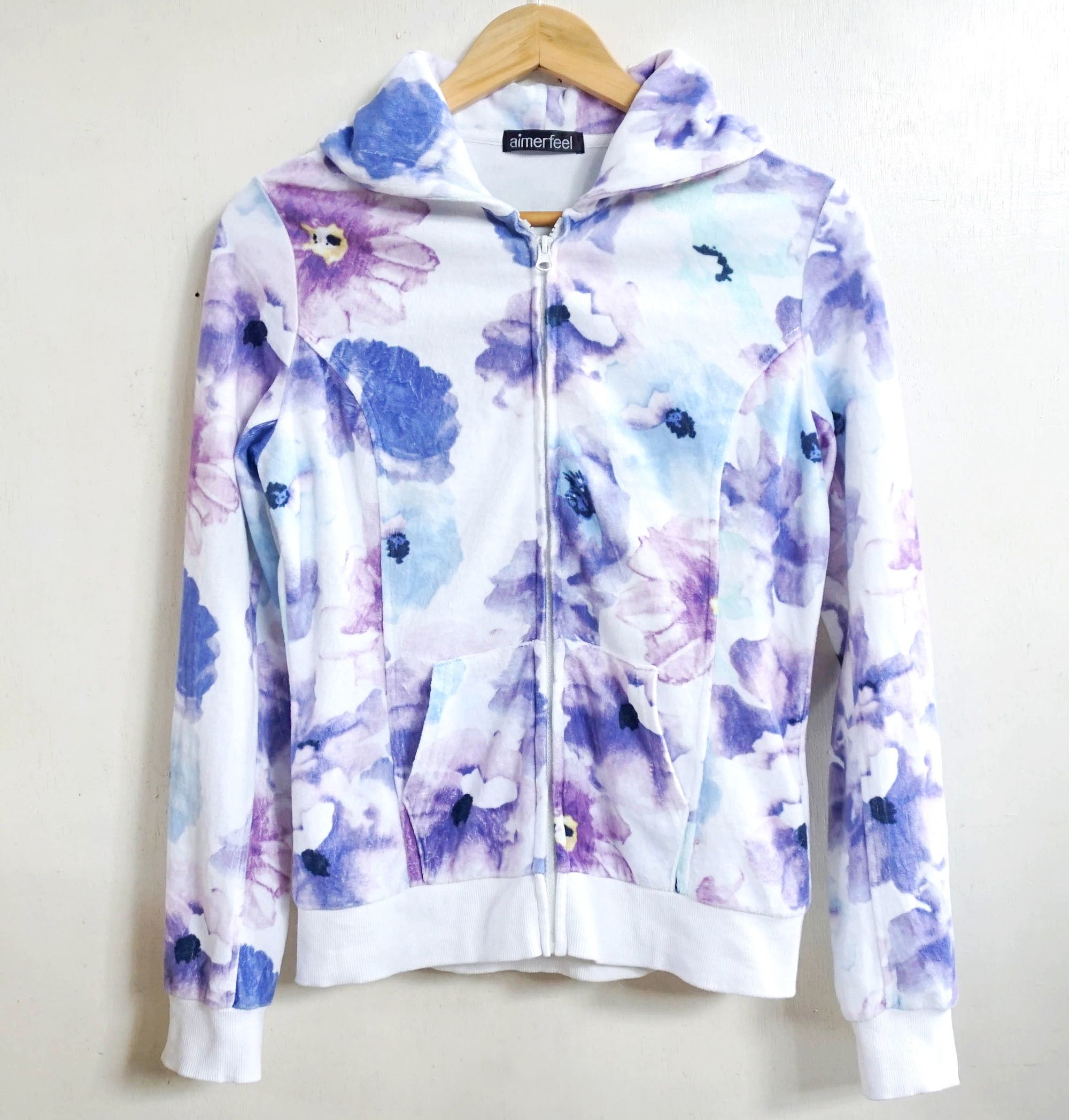 Japanese Brand AIMERFEEL Floral Pastel Watercolour Zipper Hoodie Size M / US 6-8 / IT 42-44 - 1 Thumbnail