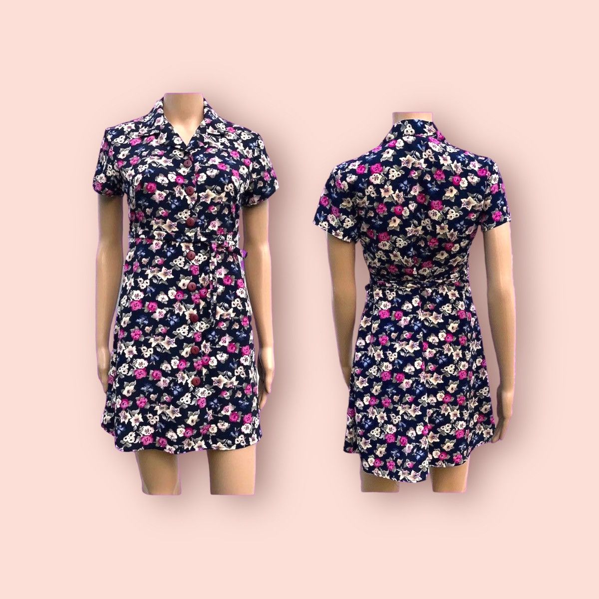 Vintage 90s Floral Dress Vintage Button Down Flower Print Size M / US 6-8 / IT 42-44 - 7 Thumbnail