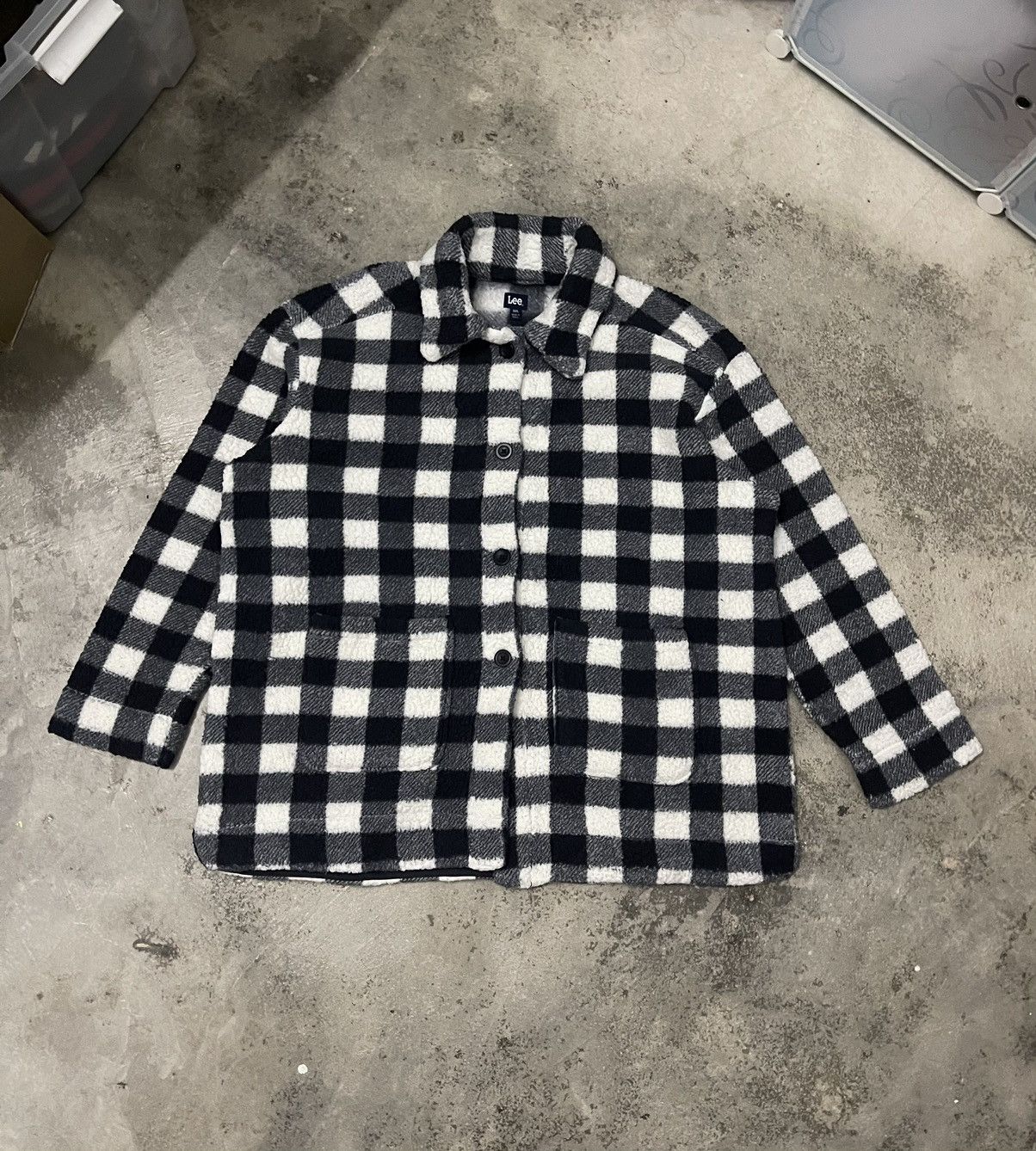 image of Lee Fleece Button Jacket in Checkered, Men's (Size 2XL)