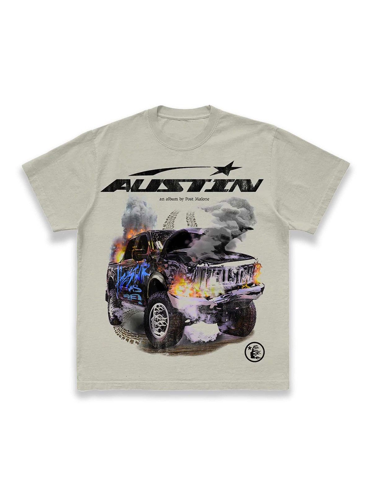 image of Hellstar Post Malone Austin Promo Tee Large In Hand! in Cream, Men's