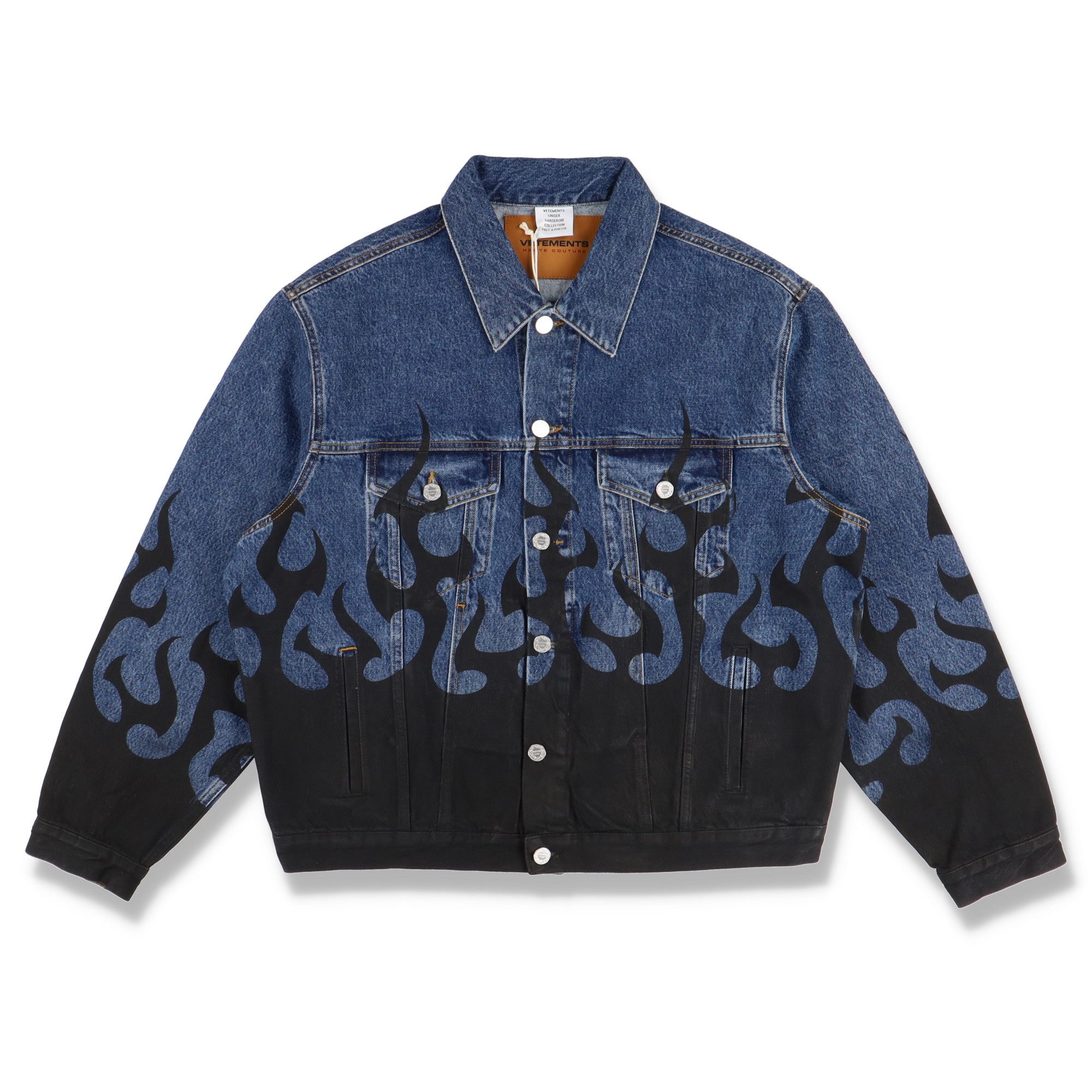 image of Vetements Blue Oversized Flame Print Denim Jacket, Men's (Size XS)