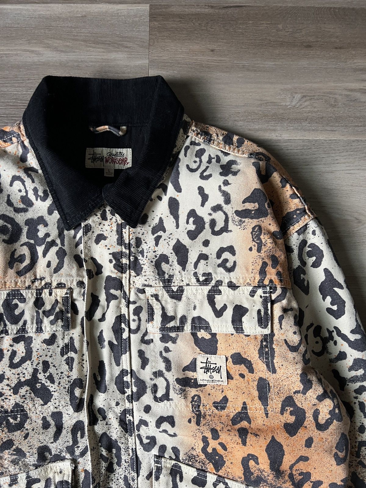Stüssy Washed Canvas Shop Jacket Leopard Stussy STUSSY WASHED CANVAS SHOP JACKET LEOPARD SIZE L | Grailed