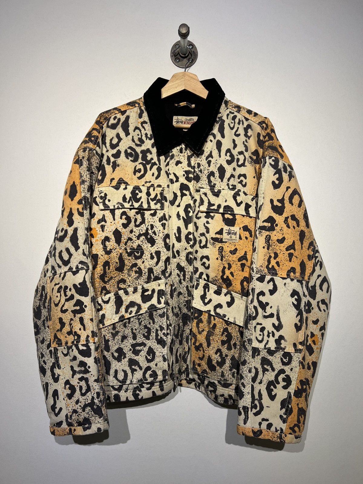 Stussy STUSSY WASHED CANVAS SHOP JACKET LEOPARD SIZE L | Grailed