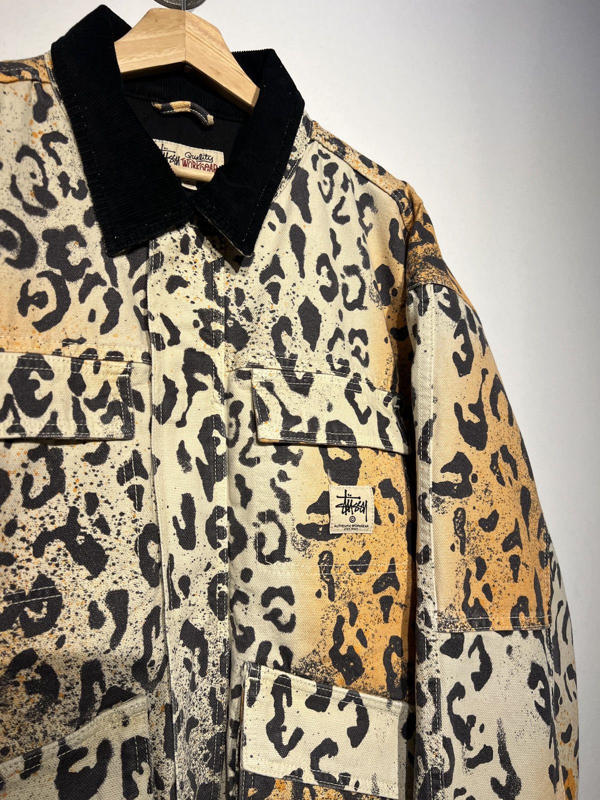 Stussy STUSSY WASHED CANVAS SHOP JACKET LEOPARD SIZE L | Grailed