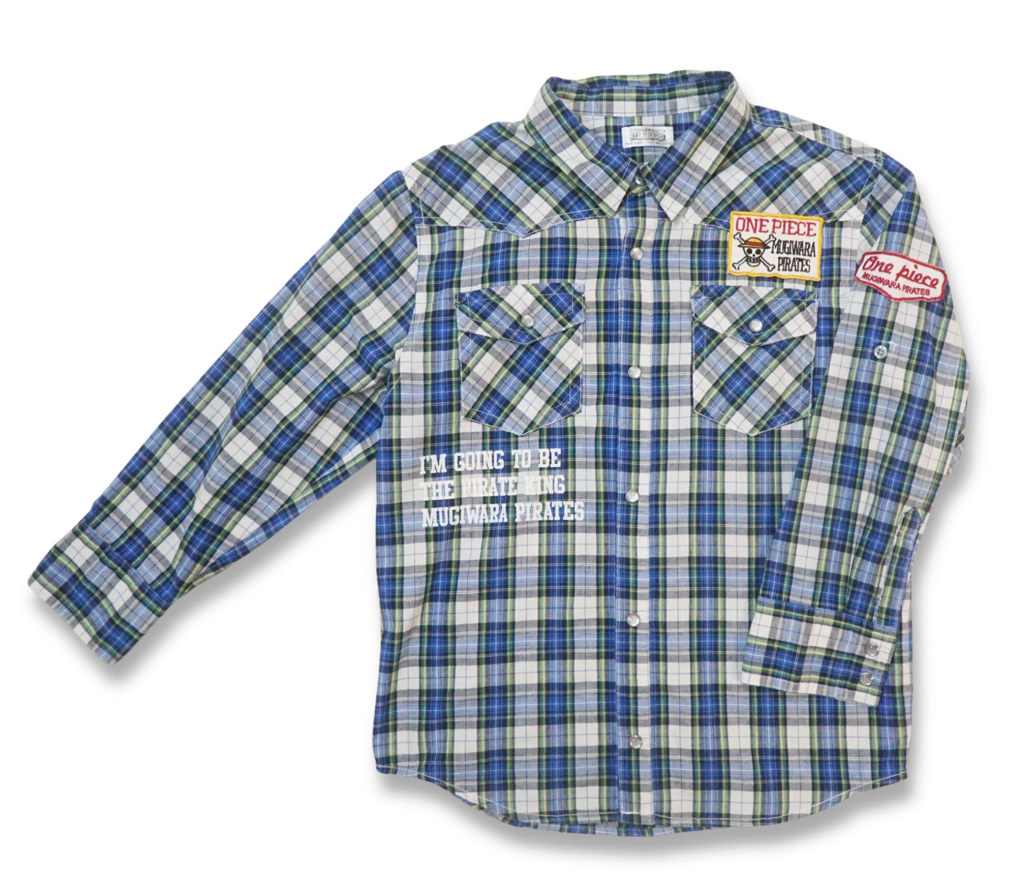 Anime × Japanese Brand × One Piece ONE PIECE Anime Patched & Printed Plaid Shirt Size M / US 6-8 / IT 42-44 - 2 Thumbnail