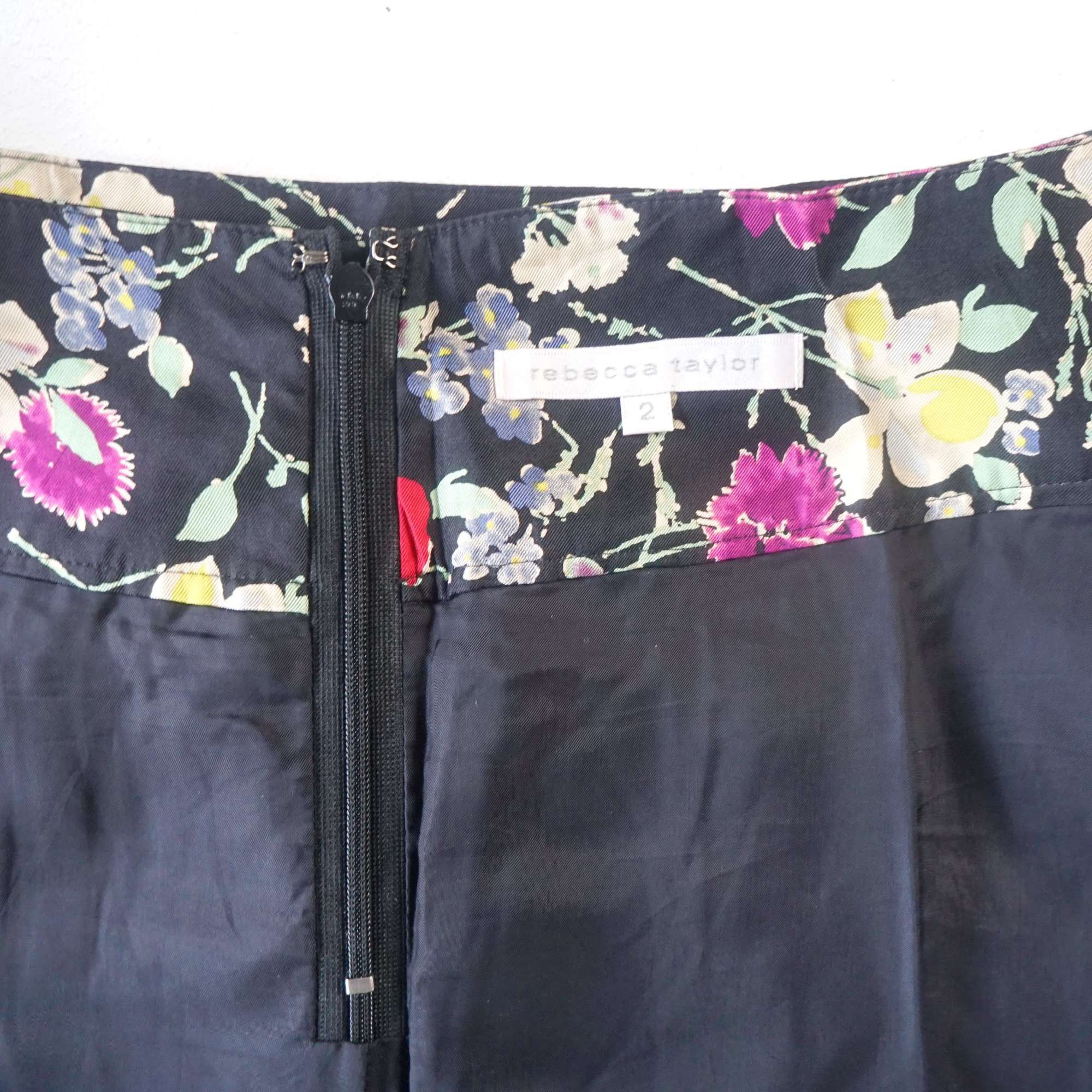 Rebecca Taylor REBECCA TAYLOR Floral Design Pleated Silk Skirt Size 26" / US 2 / IT 38 - 8 Thumbnail