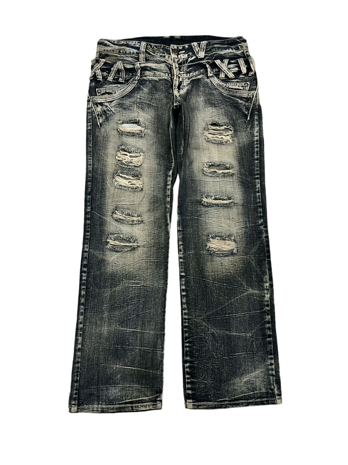 Japanese Brand × Vintage DOUBLE WAIST‼️UNKNOWN RIPPED DISTRESSED DENIM PANT Size US 34 / EU 50 - 1 Thumbnail