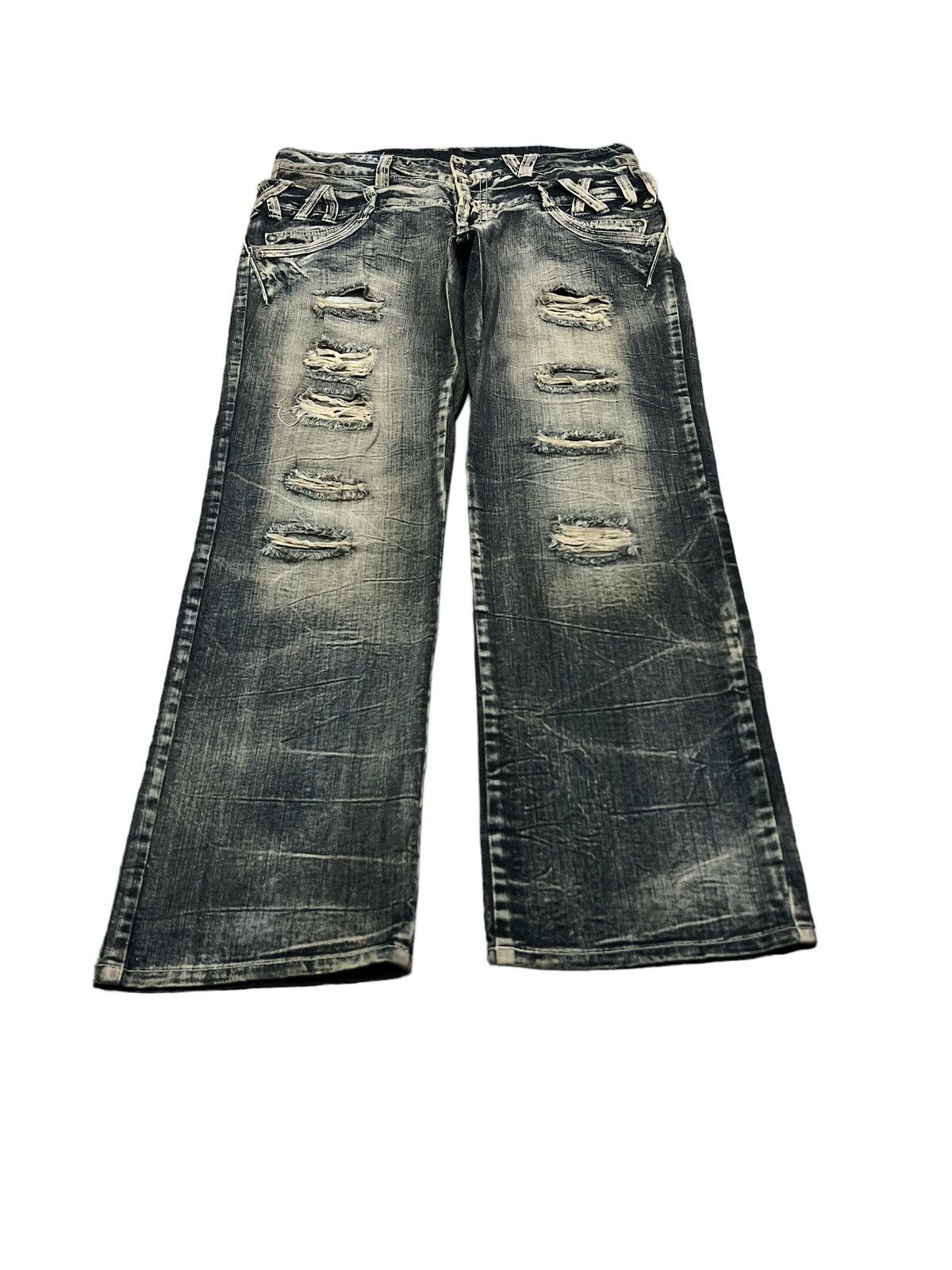 Japanese Brand × Vintage DOUBLE WAIST‼️UNKNOWN RIPPED DISTRESSED DENIM PANT Size US 34 / EU 50 - 5 Thumbnail