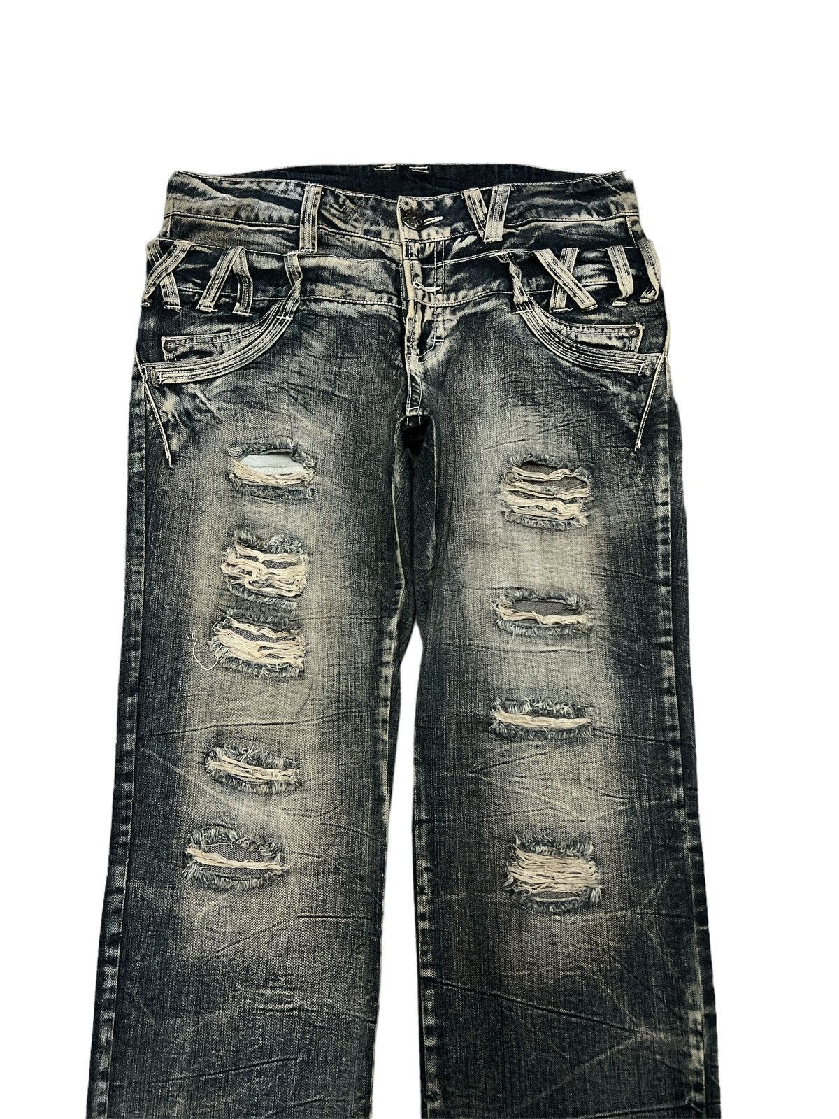 Japanese Brand × Vintage DOUBLE WAIST‼️UNKNOWN RIPPED DISTRESSED DENIM PANT Size US 34 / EU 50 - 2 Thumbnail