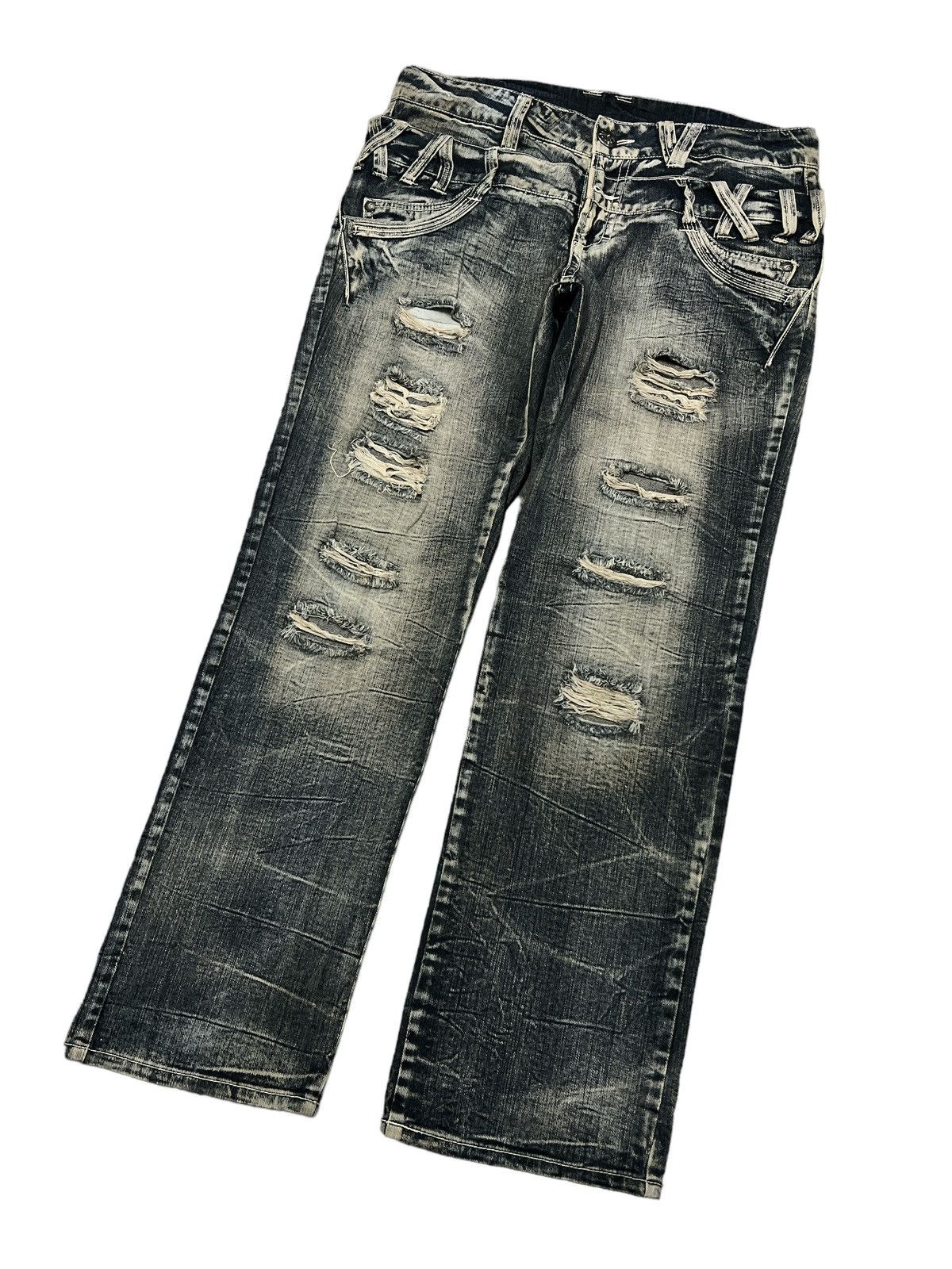 Japanese Brand × Vintage DOUBLE WAIST‼️UNKNOWN RIPPED DISTRESSED DENIM PANT Size US 34 / EU 50 - 4 Thumbnail
