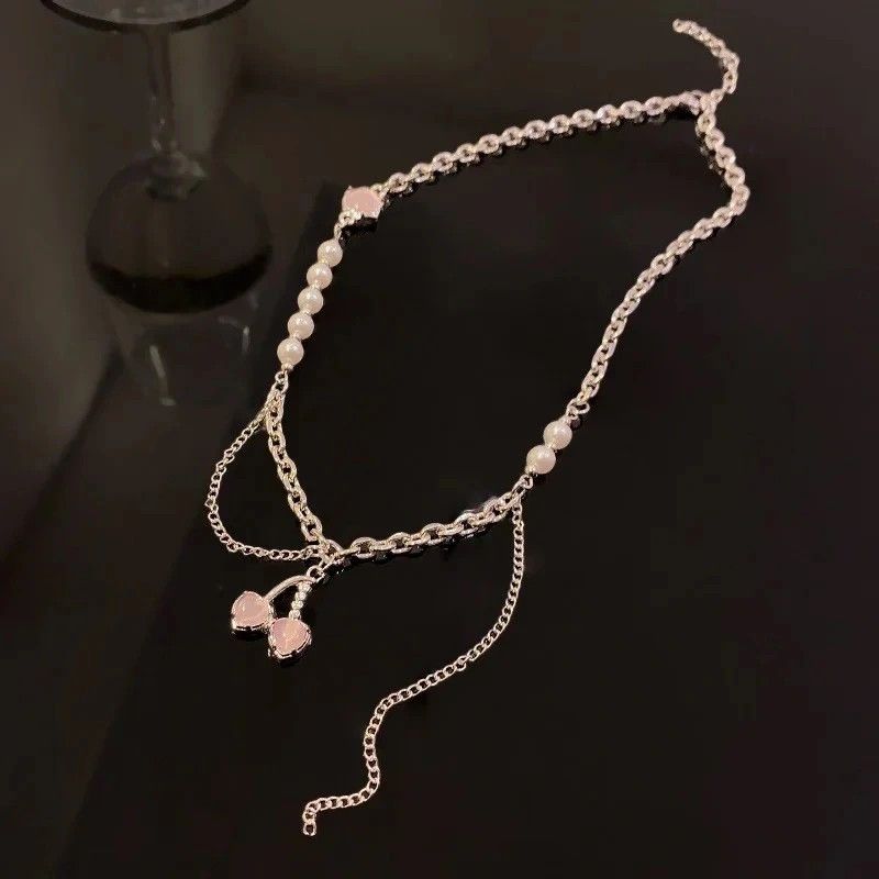Jewelry Crystal Cherry Tassel Pendant Necklace Size ONE SIZE - 6 Thumbnail