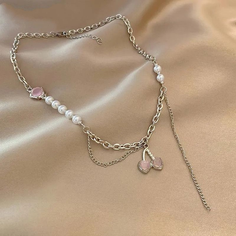 Jewelry Crystal Cherry Tassel Pendant Necklace Size ONE SIZE - 1 Thumbnail