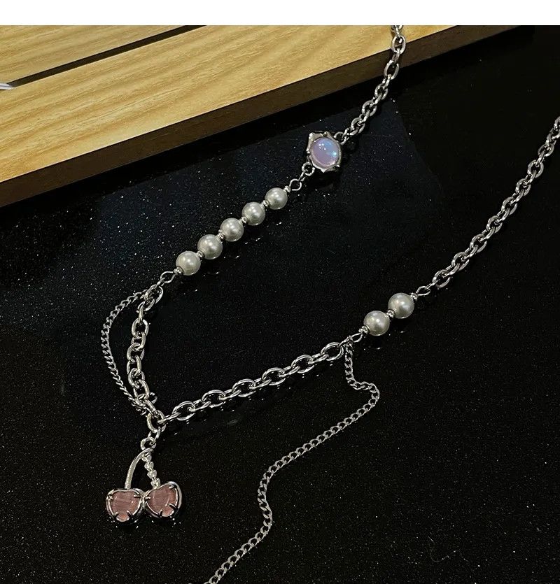 Jewelry Crystal Cherry Tassel Pendant Necklace Size ONE SIZE - 5 Thumbnail
