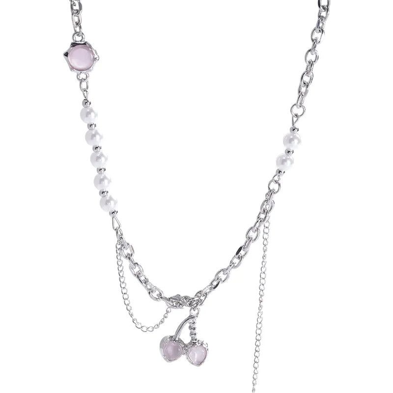 Jewelry Crystal Cherry Tassel Pendant Necklace Size ONE SIZE - 2 Thumbnail