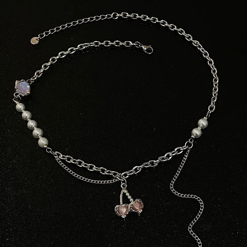 Jewelry Crystal Cherry Tassel Pendant Necklace Size ONE SIZE - 4 Thumbnail