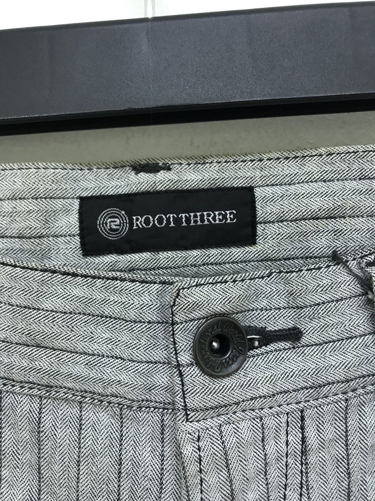 Japanese Brand Root Three Pinstriped Pant Herringbones Stretch Regular Size US 29 - 5 Thumbnail