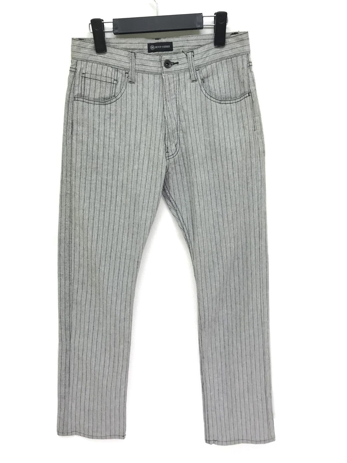 Japanese Brand Root Three Pinstriped Pant Herringbones Stretch Regular Size US 29 - 2 Thumbnail