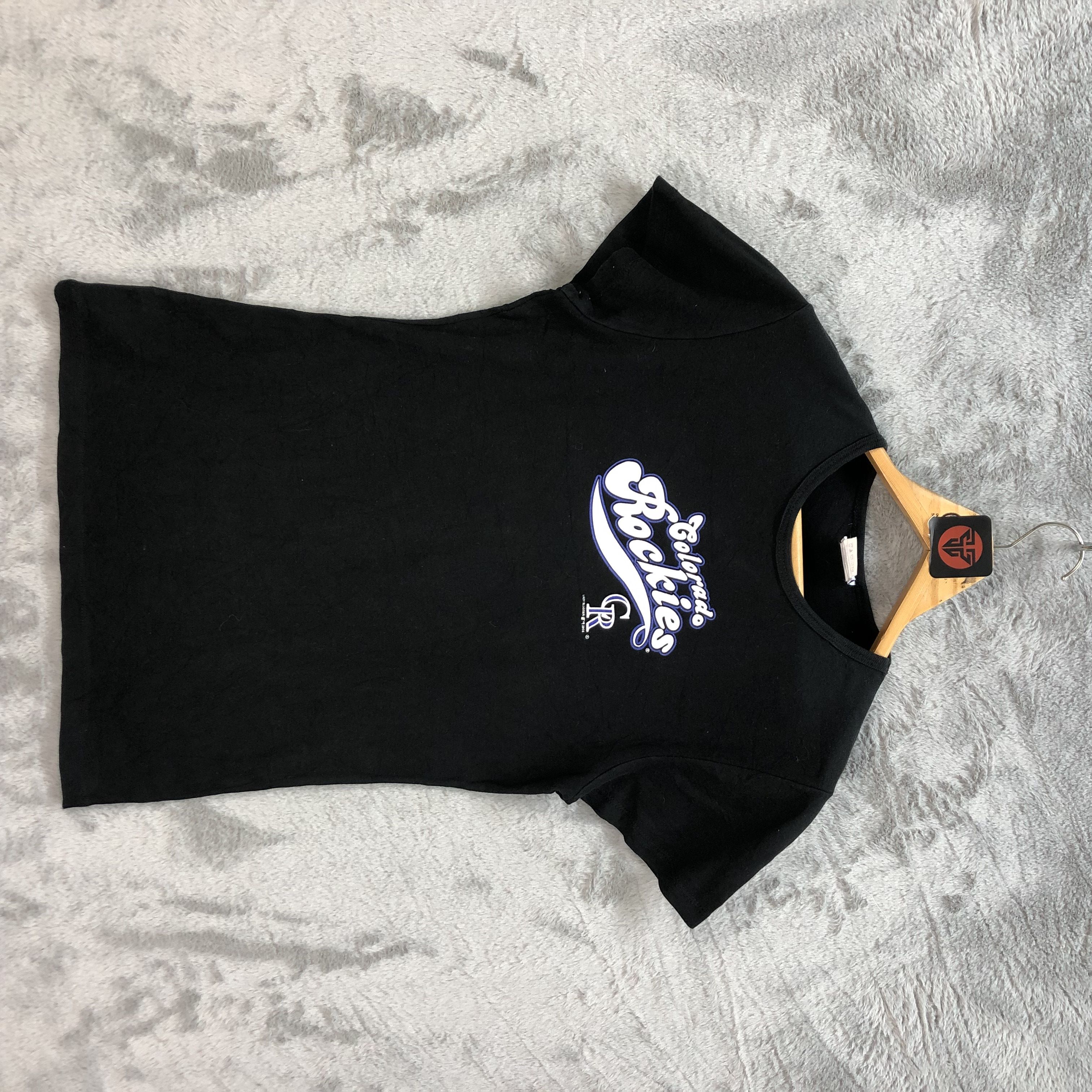 image of Lady Slugger Mlb Colorado Rockies Big Logo T Shirts 6445-67 in Black, Women's (Size Large)