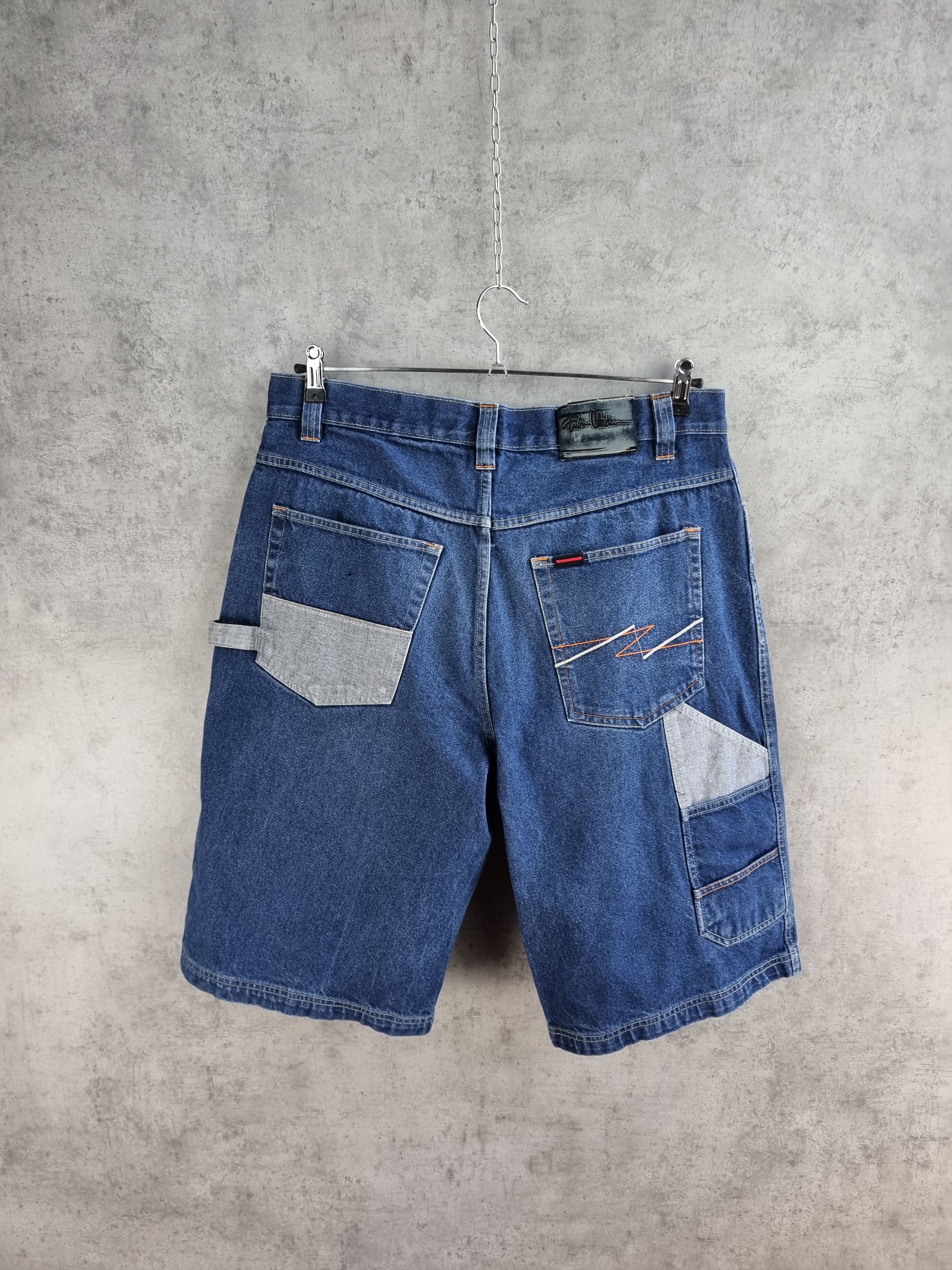 image of 90's Fubu Vintage Patch Work Denim Rap Shorts Wutang in Raw Denim, Men's (Size 38)