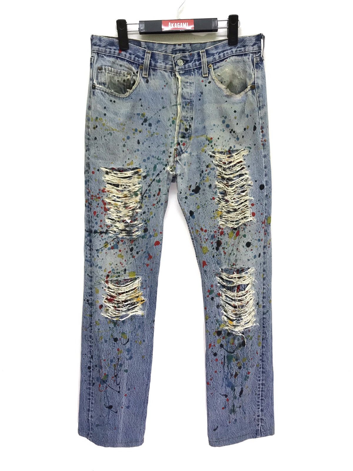 Levi's Vintage Clothing 💖 Vtg Levi’s 501 Remake Paint Splashed Distressed Regular Size US 32 / EU 48 - 1 Thumbnail