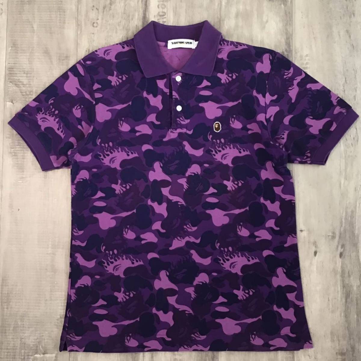 image of Bape Fire Camo Polo Shirt Purple Camo Flame, Men's (Size Small)