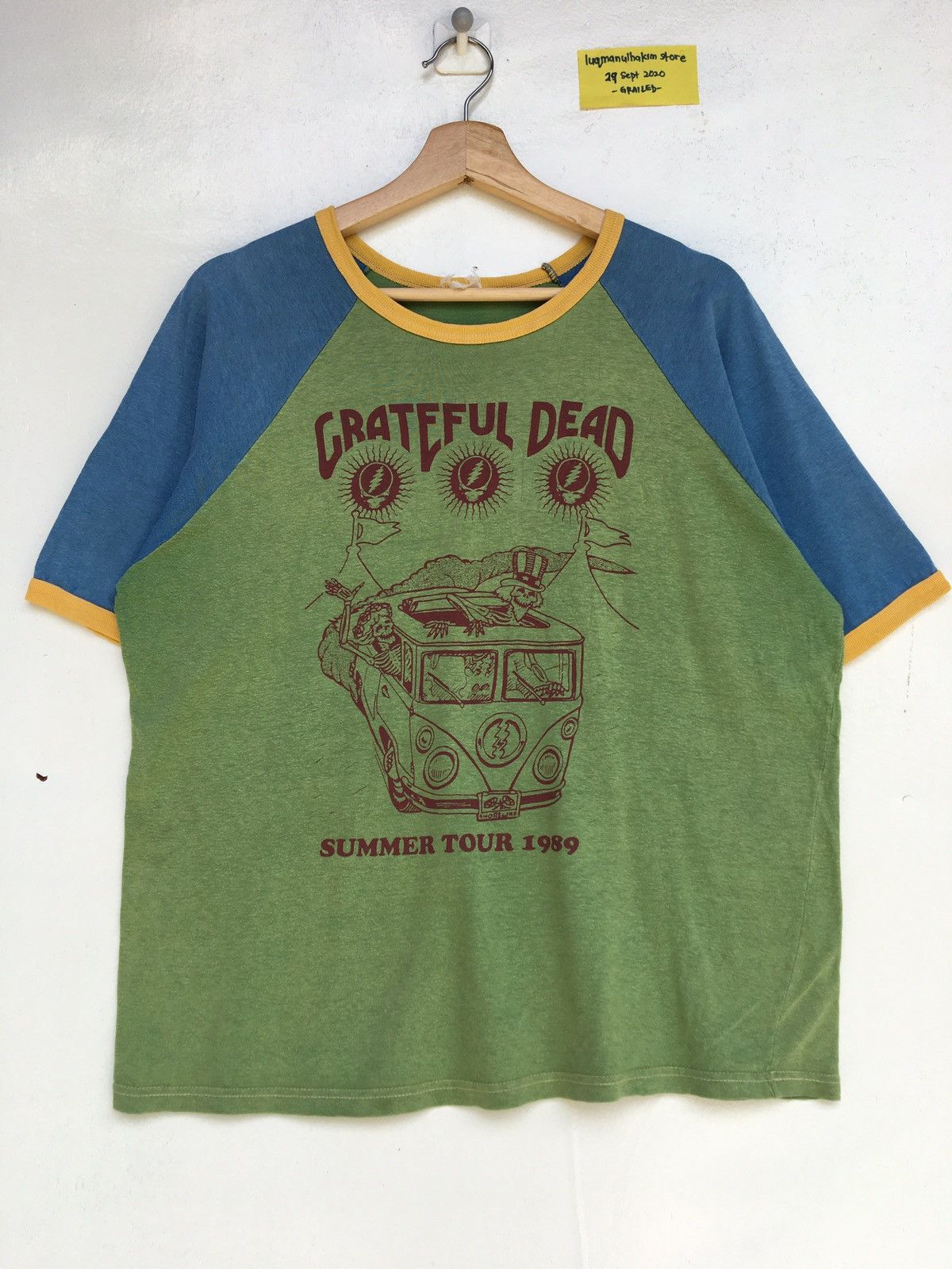 image of Band Tees x Grateful Dead Vintage Grateful Dead Summer Tour 1989 Repro Tshirt in Light Green (Size 