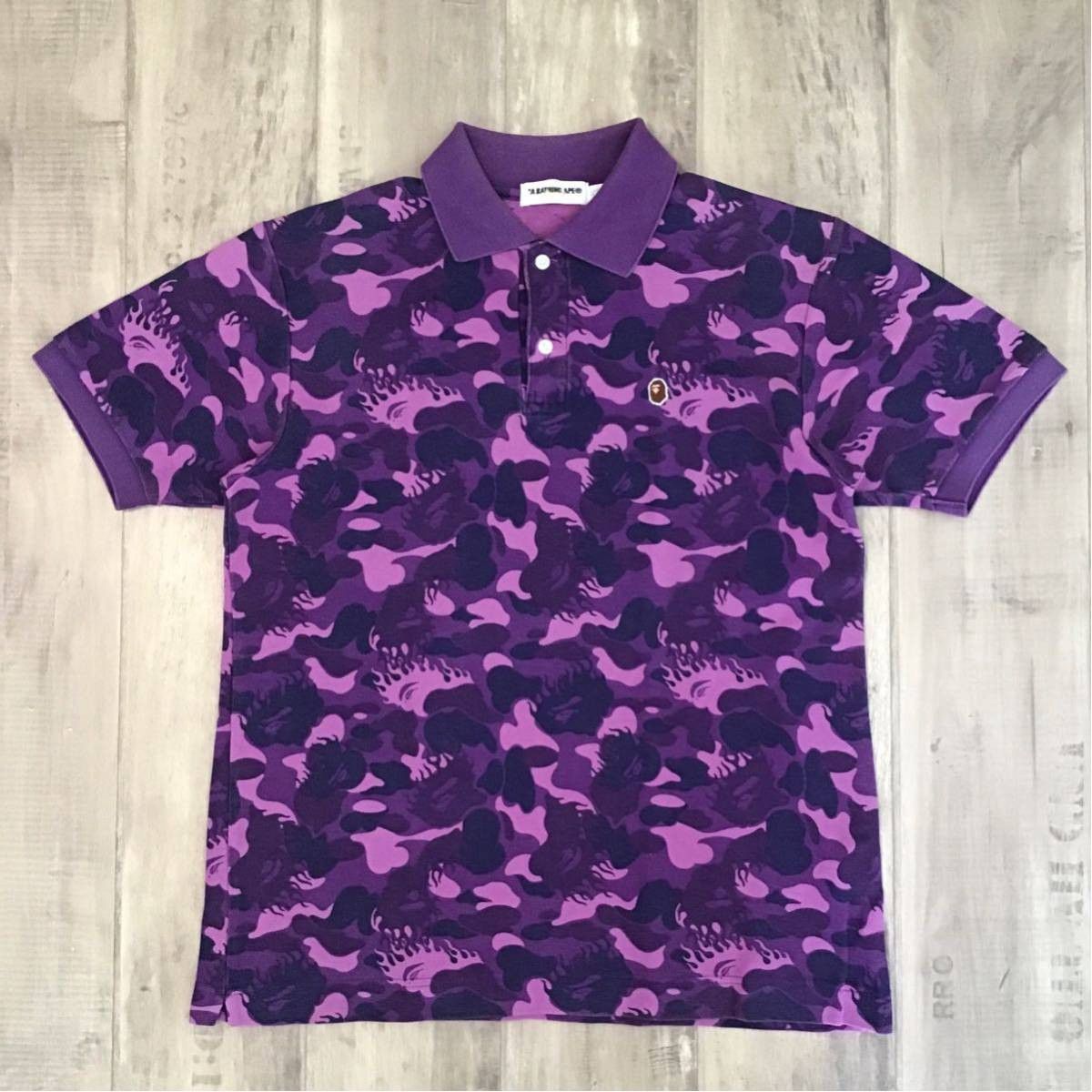 Bape Nigo BAPE fire camo polo shirt purple camo flame a bathing ape Grailed