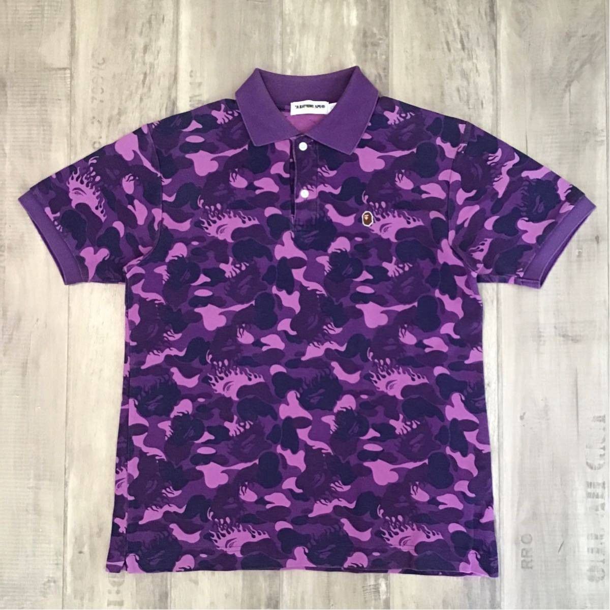 image of Bape Fire Camo Polo Shirt Purple Camo Flame A Bathing Ape, Men's (Size Medium)