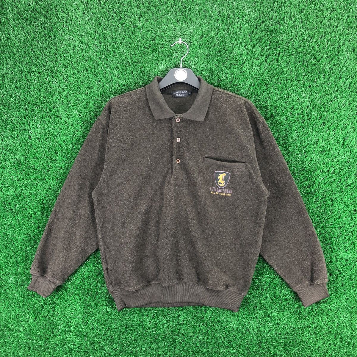 image of Vintage Polo Shirt Single Pocket By Adventurous Holiday in Dark Brown, Men's (Size Medium)