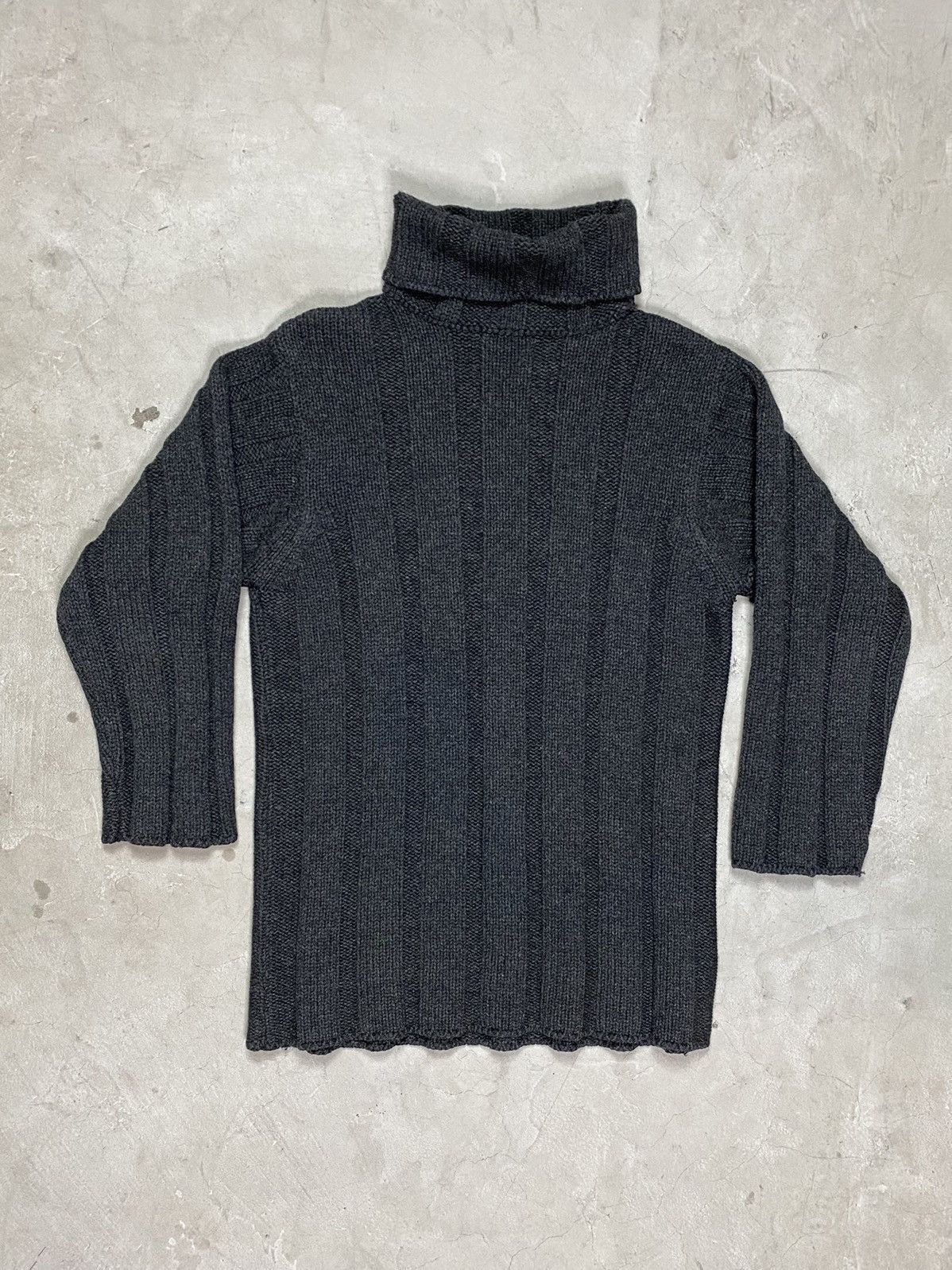 image of 1998 Helmut Lang Chunky Wool Wide Ribbed Turtleneck Sweater in Grey, Men's (Size Medium)