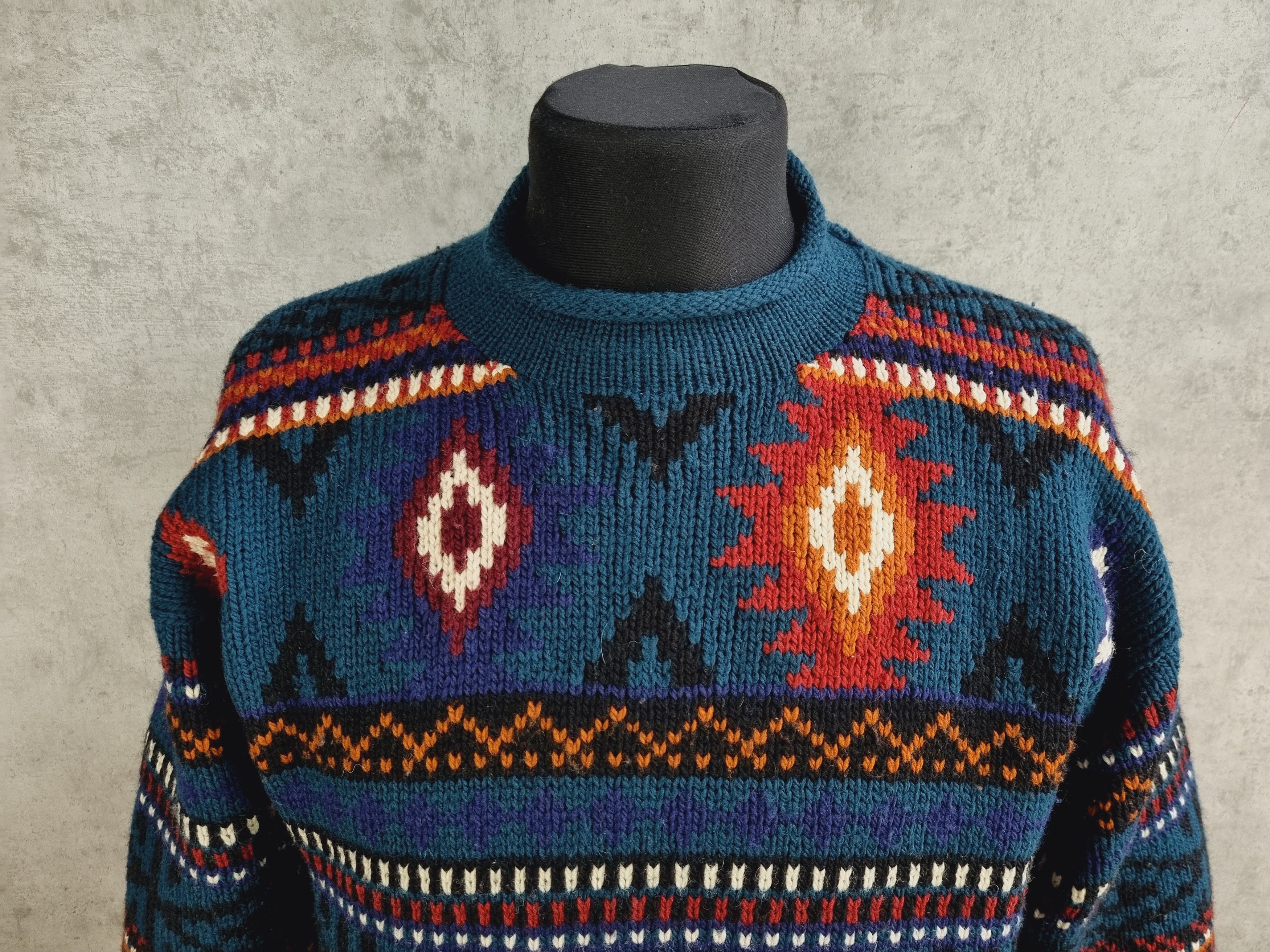 Vintage 70s Aztec Handmade in Peru Wool sweater Size US L / EU 52-54 / 3 - 2 Thumbnail