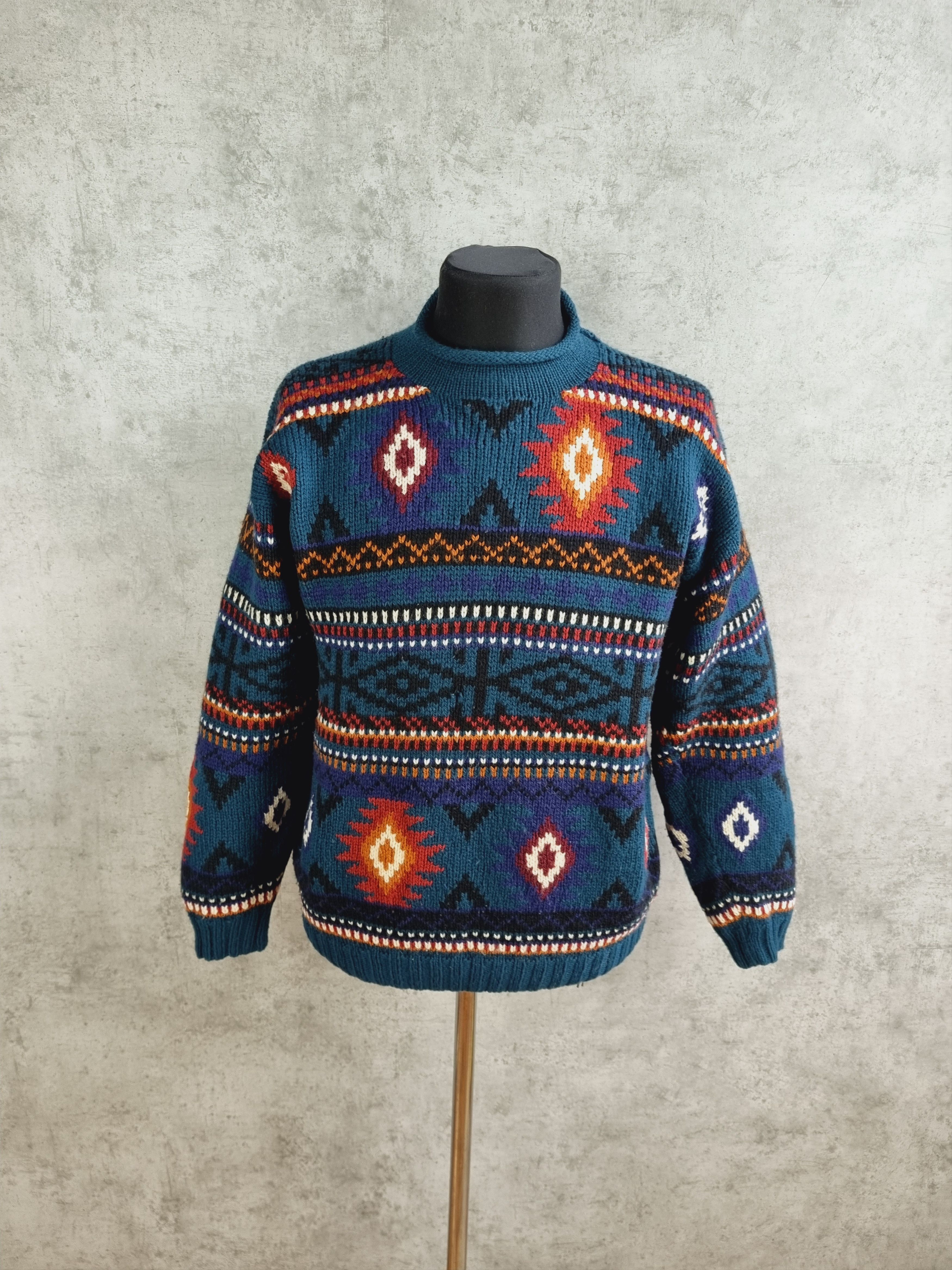 Vintage 70s Aztec Handmade in Peru Wool sweater Size US L / EU 52-54 / 3 - 3 Thumbnail